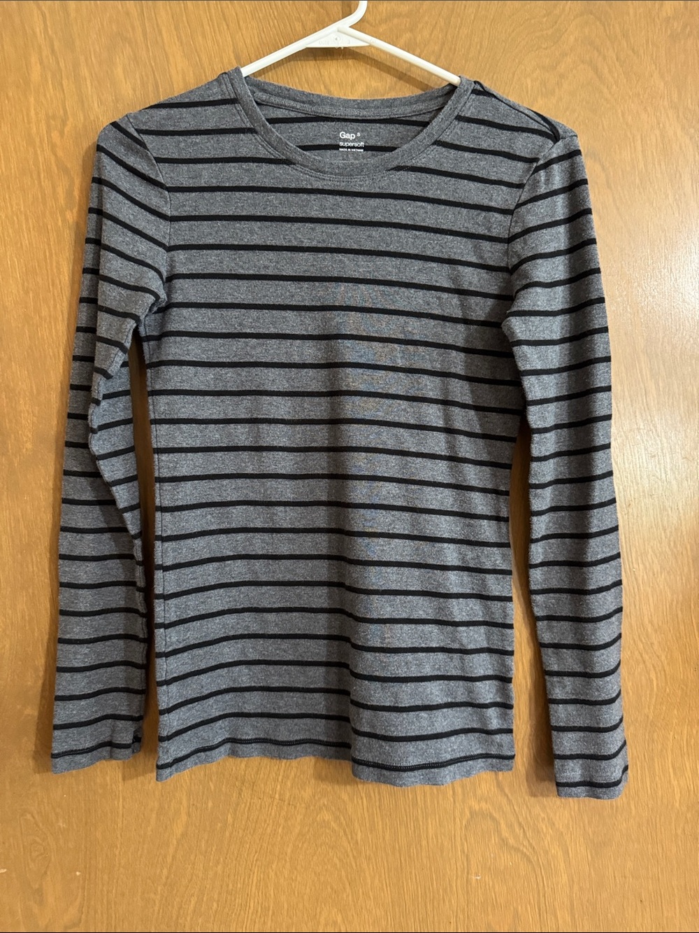 GAP Gray and Black Striped Long Sleeve Tee Top